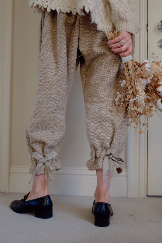 TWEED BLOOMERS | Introducing our new Tweed Bloomers. An update on our signature bloomers. A relaxed and oversized shape gathered in at the ankle with a bow detail on back. A modern take on 19th century Bloomers. These undergarments were worn under dresses