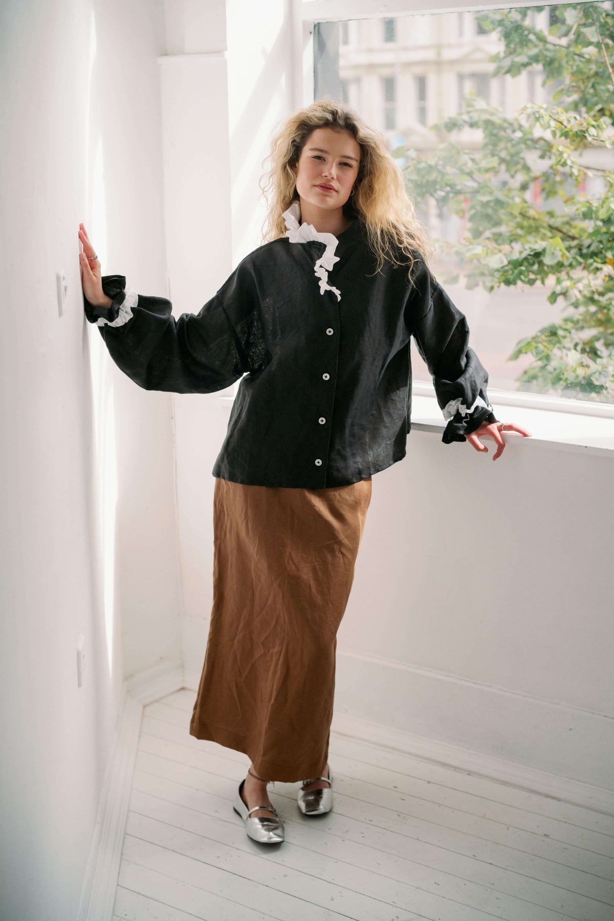 MARSHMALLOW- BLACK | An updated colourway of our favourite 'Marshmallow Blouse' for AW23. A playful contrast of black and white makes this one a more statement piece for your Autumn/Winter wardrobe. Like many of our styles, this one can be worn with butto