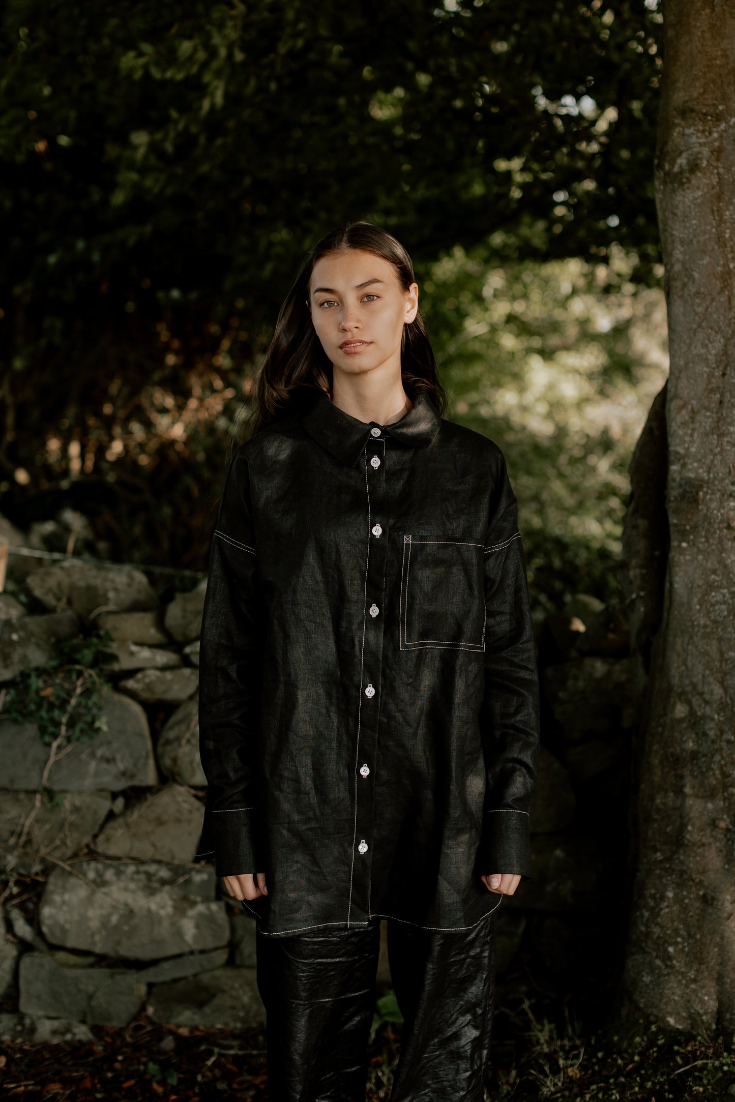 DAD SHIRT | BLACK | The Dad shirt- inspried by one of Amy's favourite oversized shirts, poached from her Dad's wardrobe! The shape of the shirt has been carefully considered- a longer length, oversized pocket, collar and cuff details make this a wardrobe