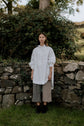 AMELIA TROUSERS | PATCHWORK | Our new patchwork amelia trousers with contrasting legs. Created with soft tumbled Irish linen in black/natural gingham and lavender/olive stripe. Oversized fit, elasticated waist and side seam pockets.