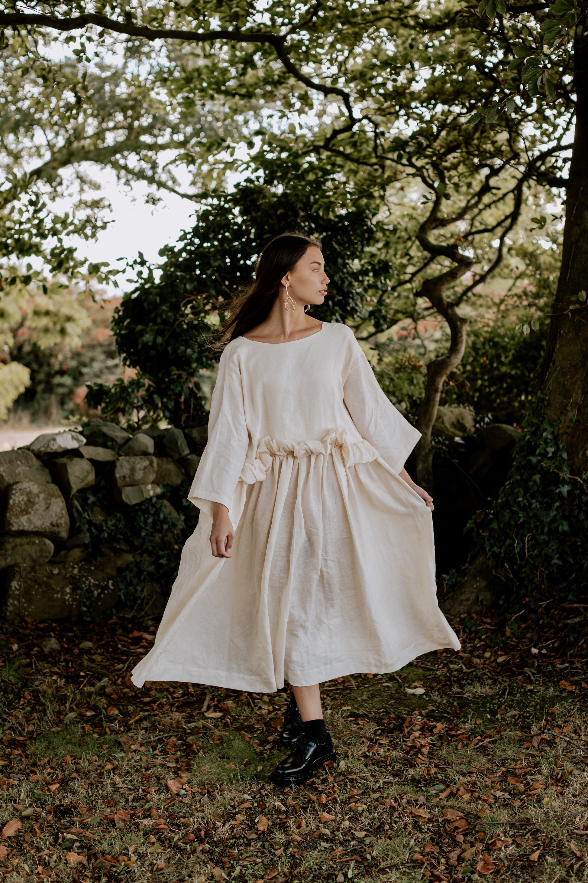 THE PUFF DRESS | MALLOW | Our playful party dress this season.An effortless and feminine silhouette with a playful burst of puffed linen at the waist. Can be worn both ways, with 'V' to the front or back. The 'mallow' colourway features a subtle line of g
