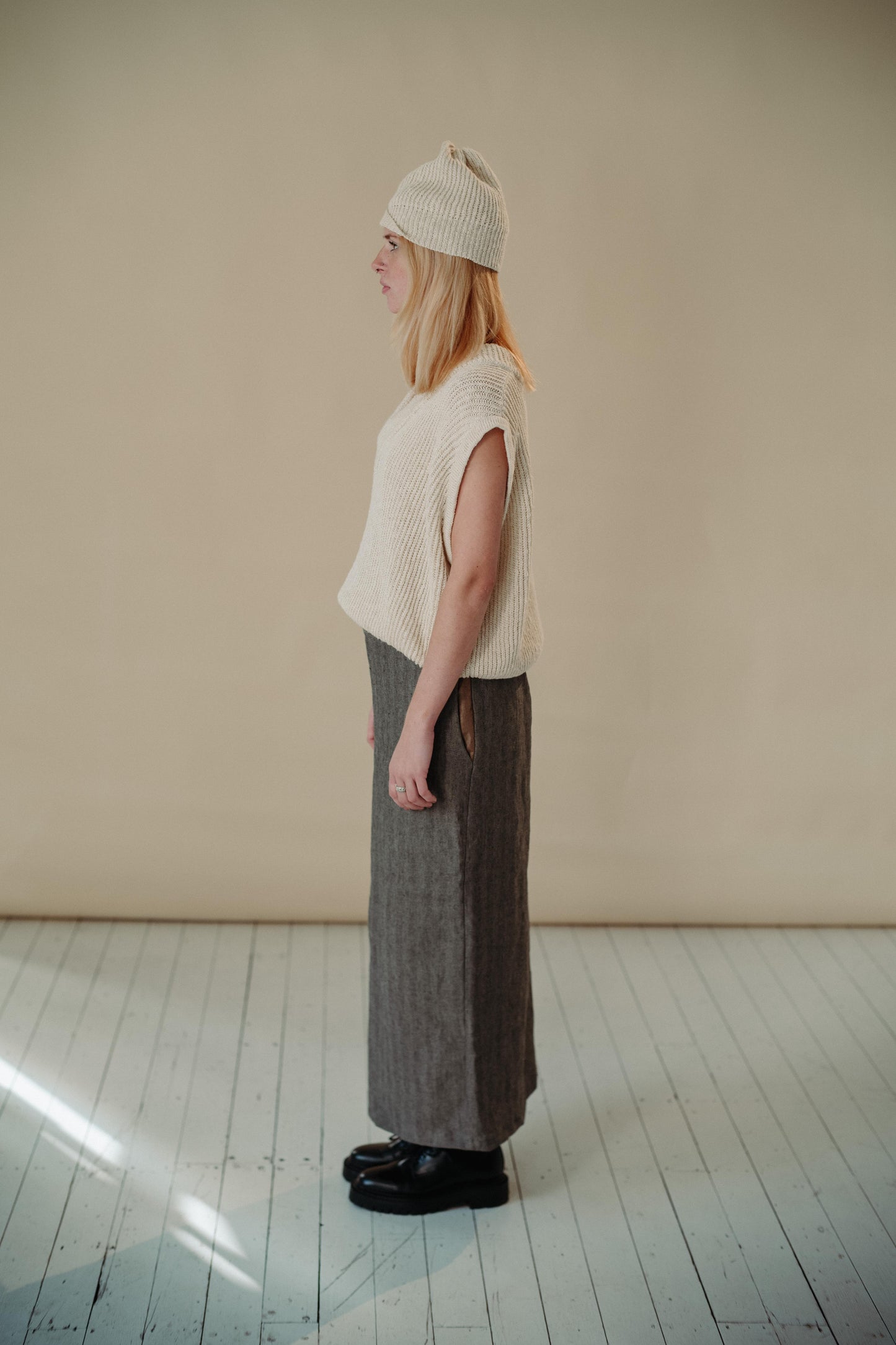 HERRINGBONE SKIRT | The herringbone skirt is based off one of Amy's favourite vintage skirts. The simple long line silhouette will add an elegant look to your winter knits and shirts. Dress up with heels or contrast with a sneaker. Created with a lovely h