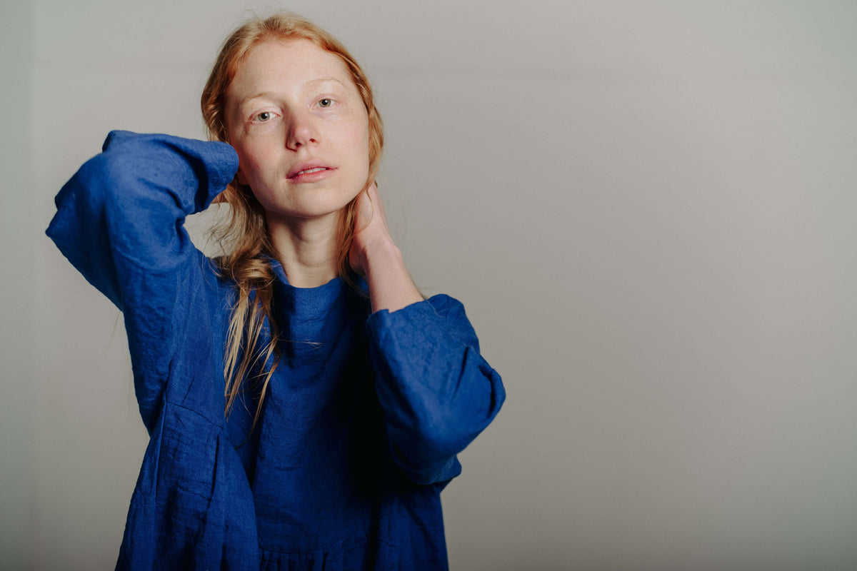 BLUEBELL TILLIE DRESS | Our Tillie meets Bluebell... An effortless throw on that will feel right at home in a considered, every-day wardrobe. Tillie features a high neckline that sits elegantly across the neck- she can easily be dressed up or down and lay