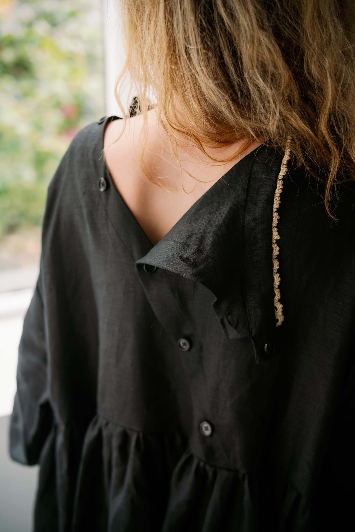 VIVIENNE DRESS | A design based on our bestselling Vivienne Blouse, we thought it time to offer her in a dress version. Featuring optional Irish crochet at the collar and assymetric button detail, this one can be worn to the front or reversed to wear butt