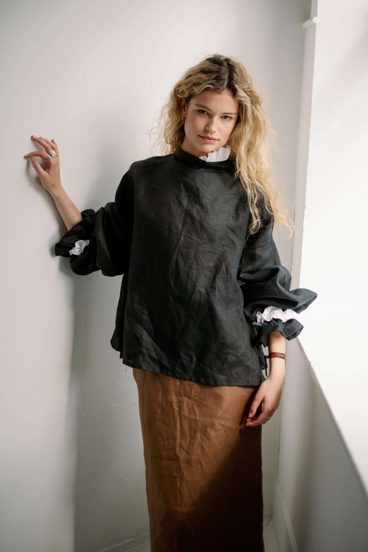 MARSHMALLOW- BLACK | An updated colourway of our favourite 'Marshmallow Blouse' for AW23. A playful contrast of black and white makes this one a more statement piece for your Autumn/Winter wardrobe. Like many of our styles, this one can be worn with butto