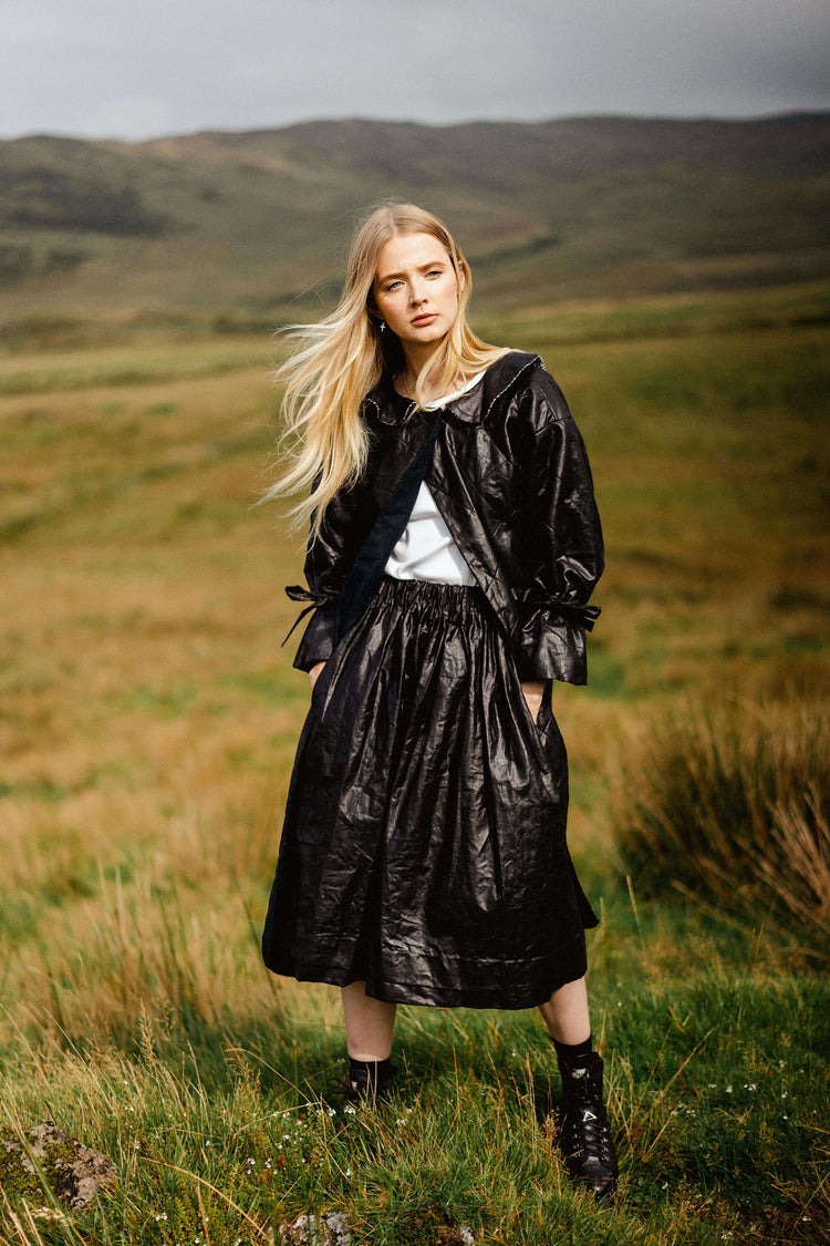 AURELIA SKIRT | BEETLED | A winter update to our classic 'throw on' Aurelia skirt. This skirt is created using Beetled linen- a process unique to Ireland, whereby the linen is 'beetled' by being pounded with wooden blocks for hours to achieve a beautiful