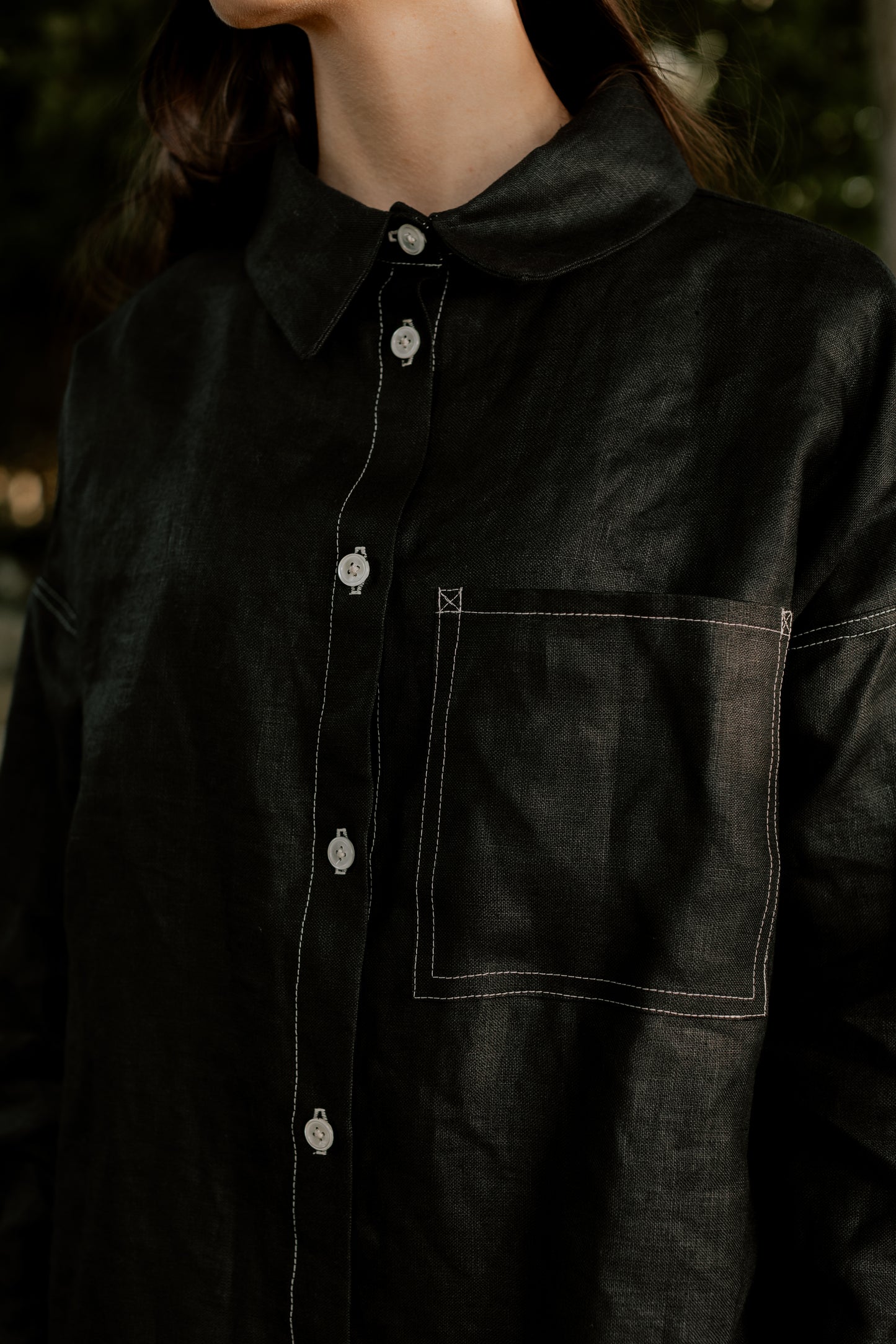 DAD SHIRT | BLACK | The Dad shirt- inspried by one of Amy's favourite oversized shirts, poached from her Dad's wardrobe! The shape of the shirt has been carefully considered- a longer length, oversized pocket, collar and cuff details make this a wardrobe