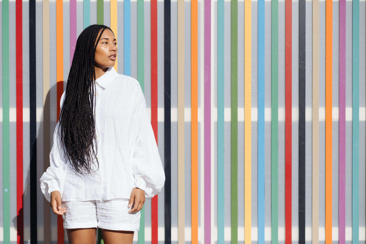 CADHLA | PEARL SET | Pajamas for the outdoors. Whether you’re lounging at home, by the pool, or nipping out for a coffee in the sunshine, our Cadhla linen loungewear set is what your wardrobe is crying out for. The Cadhla shirt can be worn on reverse with