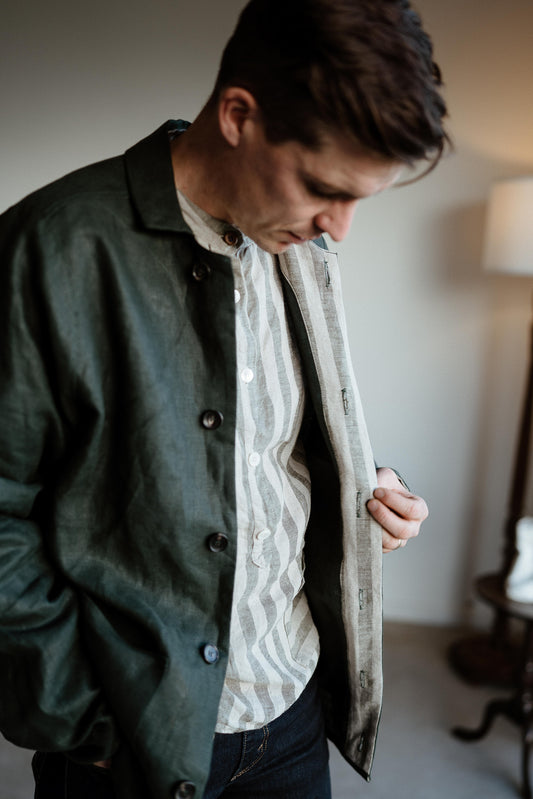 FOREST OVERSHIRT | Introducing our first menswear pieces, this is the Forest overshirt. Designed to be worn as a shirt/light jacket. A great layering piece and looks great with the Maverick shirt worn under. The shirt is a dark forest green and is lined w