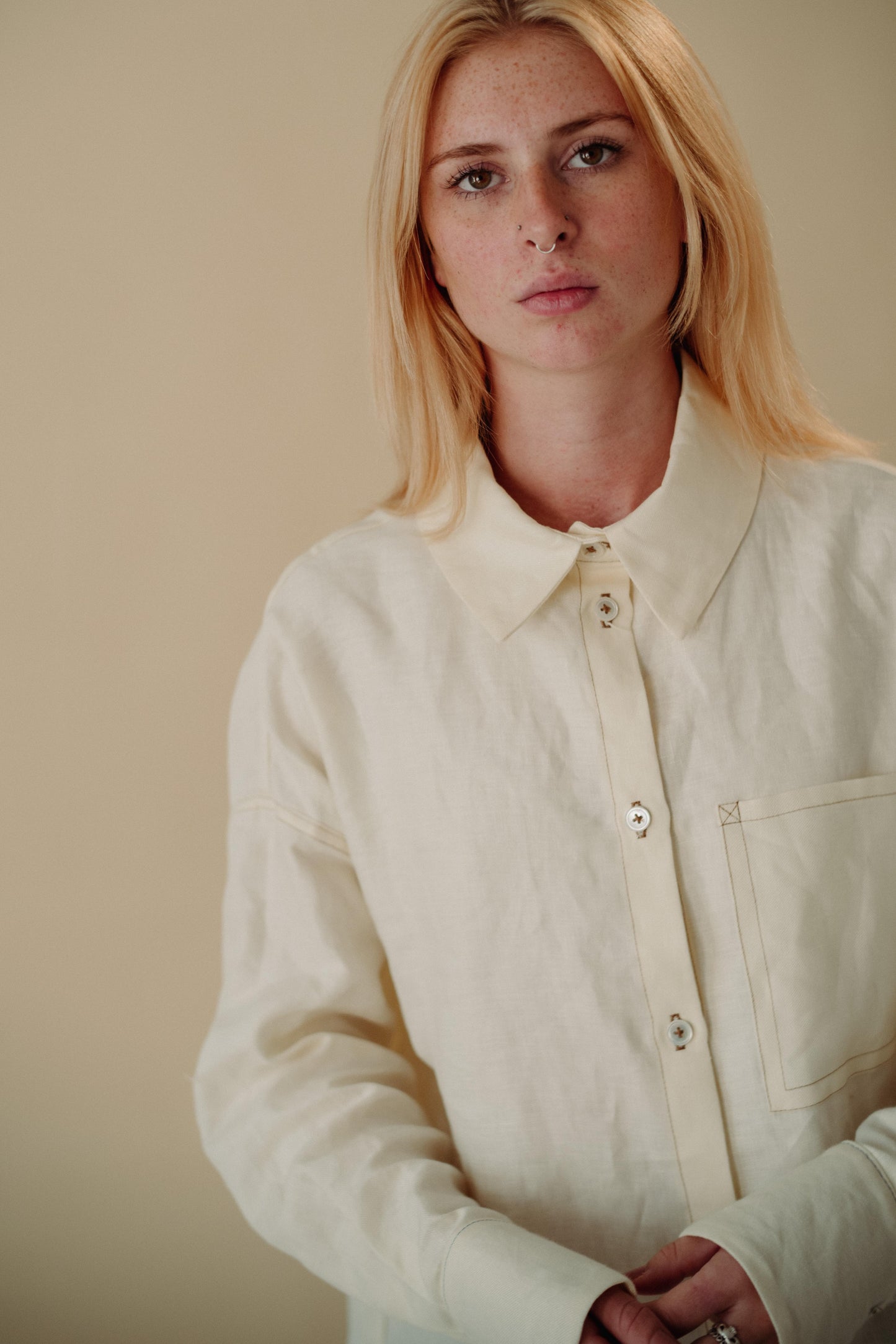 DAD SHIRT | ECRU TWILL | The Dad shirt- inspried by one of Amy's favourite oversized shirts, poached from her Dad's wardrobe! The shape of the shirt has been carefully considered - a longer length, oversized pocket, collar and cuff details make this a war