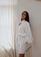 CADHLA | PEARL SET | Pajamas for the outdoors. Whether you’re lounging at home, by the pool, or nipping out for a coffee in the sunshine, our Cadhla linen loungewear set is what your wardrobe is crying out for. The Cadhla shirt can be worn on reverse with