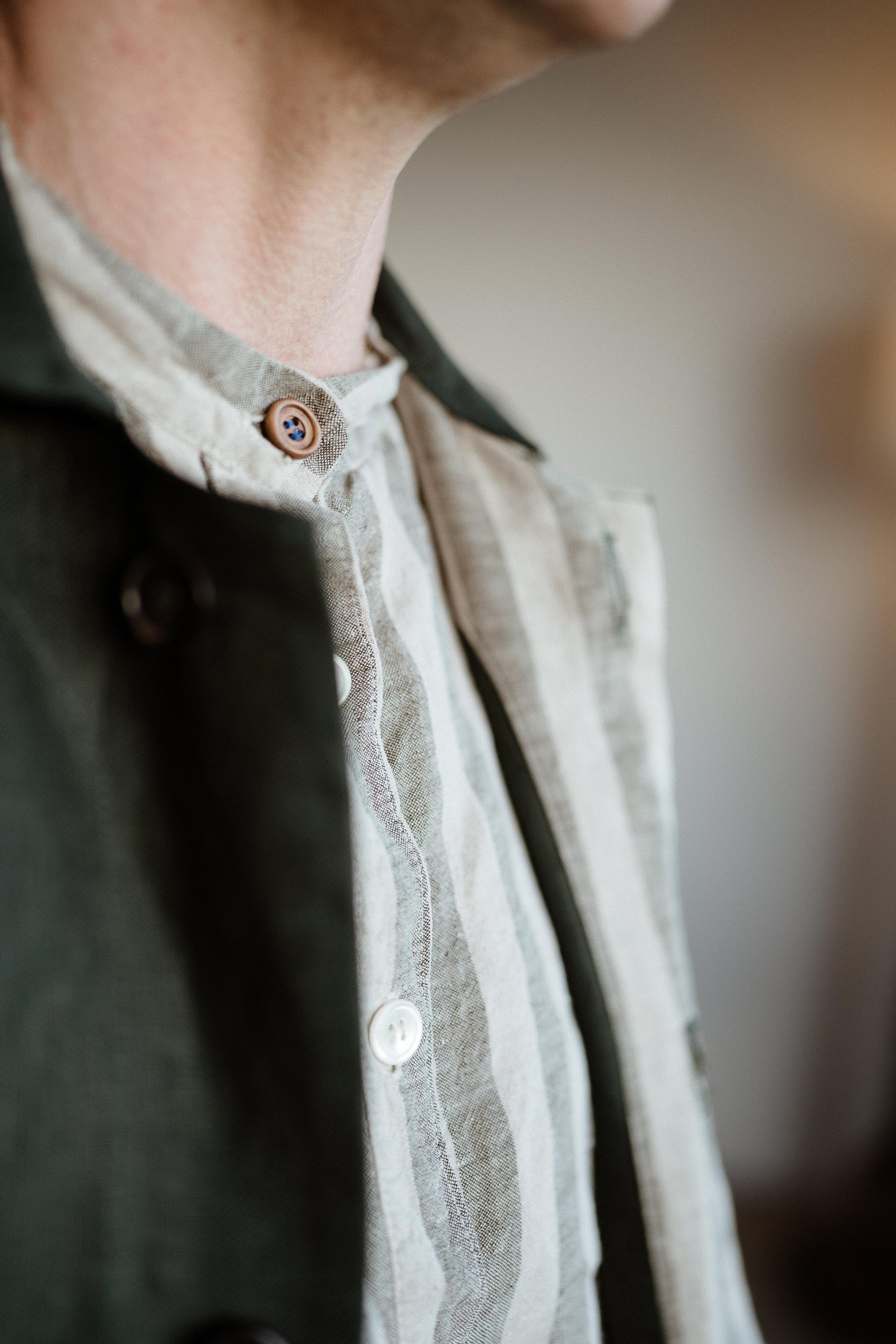 MAVERICK SHIRT | Introducing our first menswear pieces- this one is the Maverick. A relaxed fit, featuring a grandad collar, patch pocket and our signature contrast button. This shirt is a fun spin on a classic and is pairs well with our Forest overshirt.