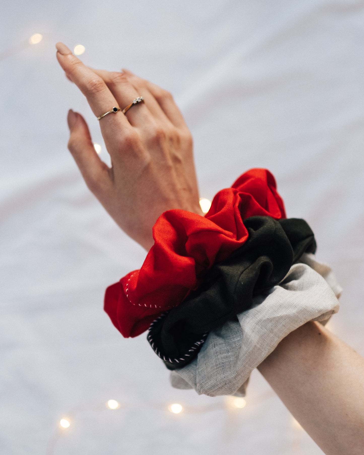 CHRISTMAS COMBO | Our Christmas Scrunchie Combo.- Poppy Red- Emerald Green- Oatmeal A festive pack of three limited edition scrunchies. A perfect stocking filler for your loved one or for you!Our scrunchies are made with soft Irish linen with loads of 'sc