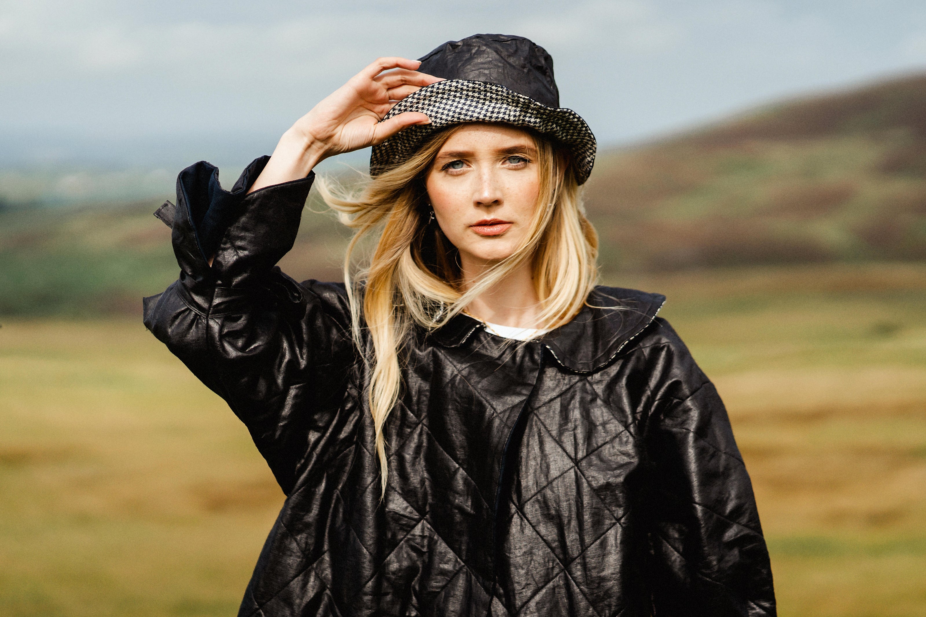 HlLLSBOROUGH HAT | For the days of long walks and good sea air. Inspired by Amy’s (our designer) favourite forest walks, the black beetled linen is contrasted vintage houndstooth irish linen made with Irish grown flax. Made to shield your sweet face from