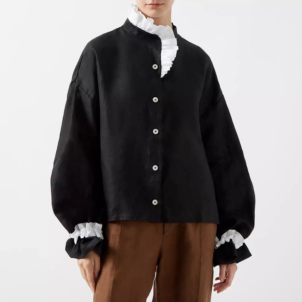 MARSHMALLOW- BLACK | An updated colourway of our favourite 'Marshmallow Blouse' for AW23. A playful contrast of black and white makes this one a more statement piece for your Autumn/Winter wardrobe. Like many of our styles, this one can be worn with butto