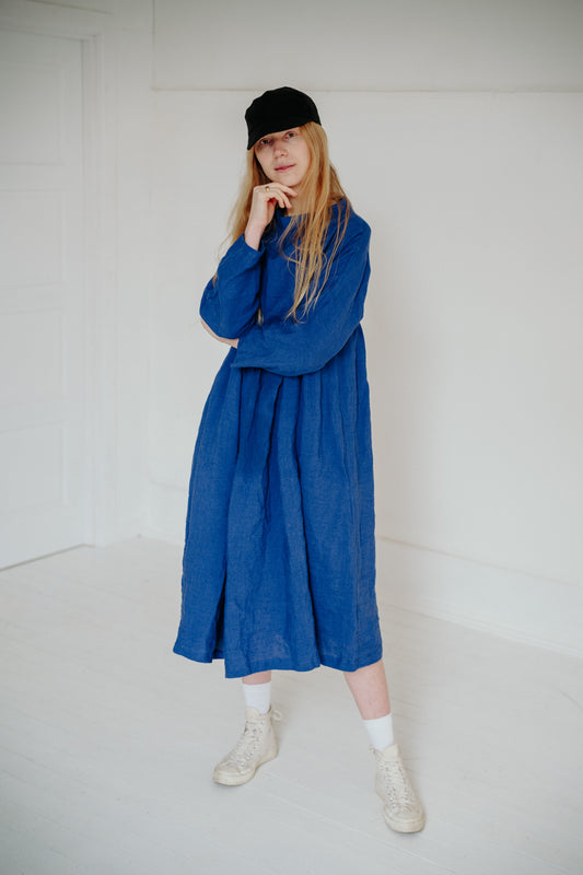 BLUEBELL TILLIE DRESS | Our Tillie meets Bluebell... An effortless throw on that will feel right at home in a considered, every-day wardrobe. Tillie features a high neckline that sits elegantly across the neck- she can easily be dressed up or down and lay