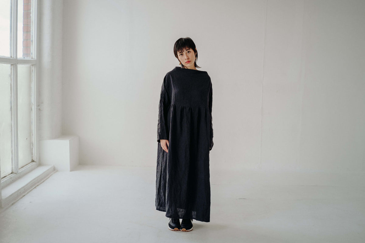 TILLIE DRESS | An effortless throw on that will feel right at home in a considered, every-day wardrobe. Tillie features a high neckline that sits elegantly across the neck- she can easily be dressed up or down and layered up for the colder months. Pair wi