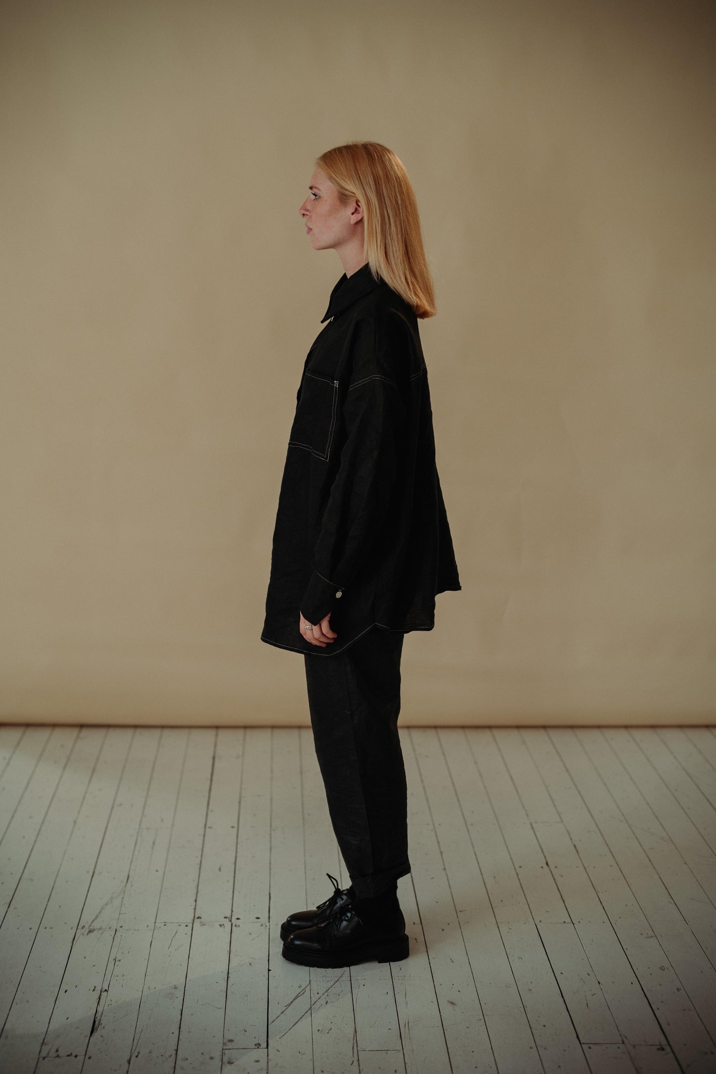 DAD SHIRT | BLACK | The Dad shirt- inspried by one of Amy's favourite oversized shirts, poached from her Dad's wardrobe! The shape of the shirt has been carefully considered- a longer length, oversized pocket, collar and cuff details make this a wardrobe