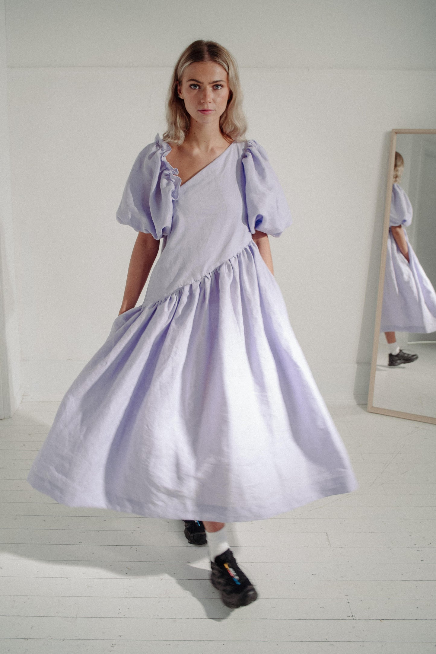 ANGELINA DRESS | LAVENDER | Angelina- our statement dress this season. She's a little over-the-top, yet so wearable in our very 'Kindred' way. Pop her on with sneakers or bold block heels alike, and she'll make a statement in any room she enters. Cut with