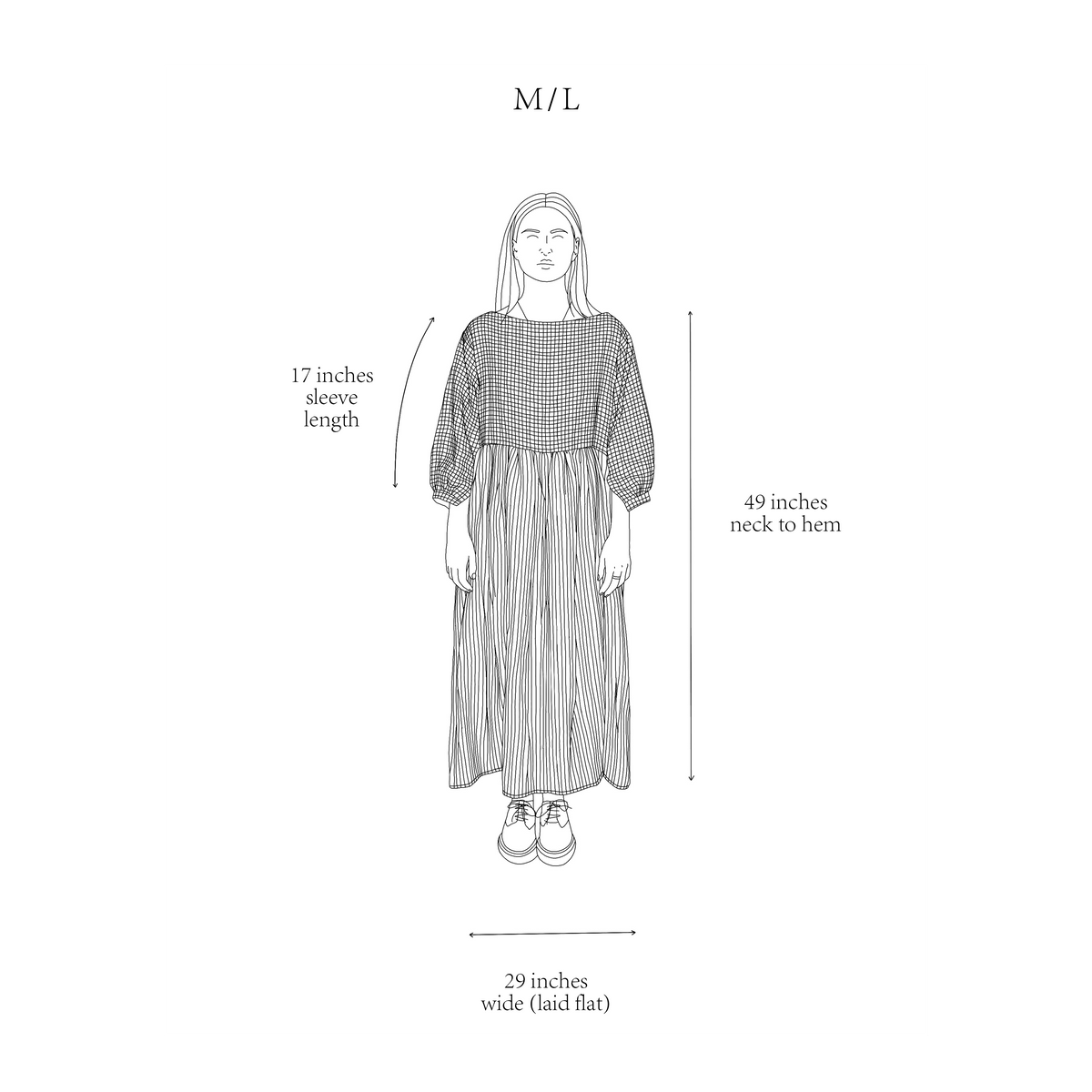 DELILAH DRESS | PATCHWORK | The Delilah Dress in patchwork. Created with beautiful soft tones of washed linen. A new silhouette for us - the dress features a longer hem and wide neckline. Works nicely with our new Mel knitted vest. Side seam pockets. Made