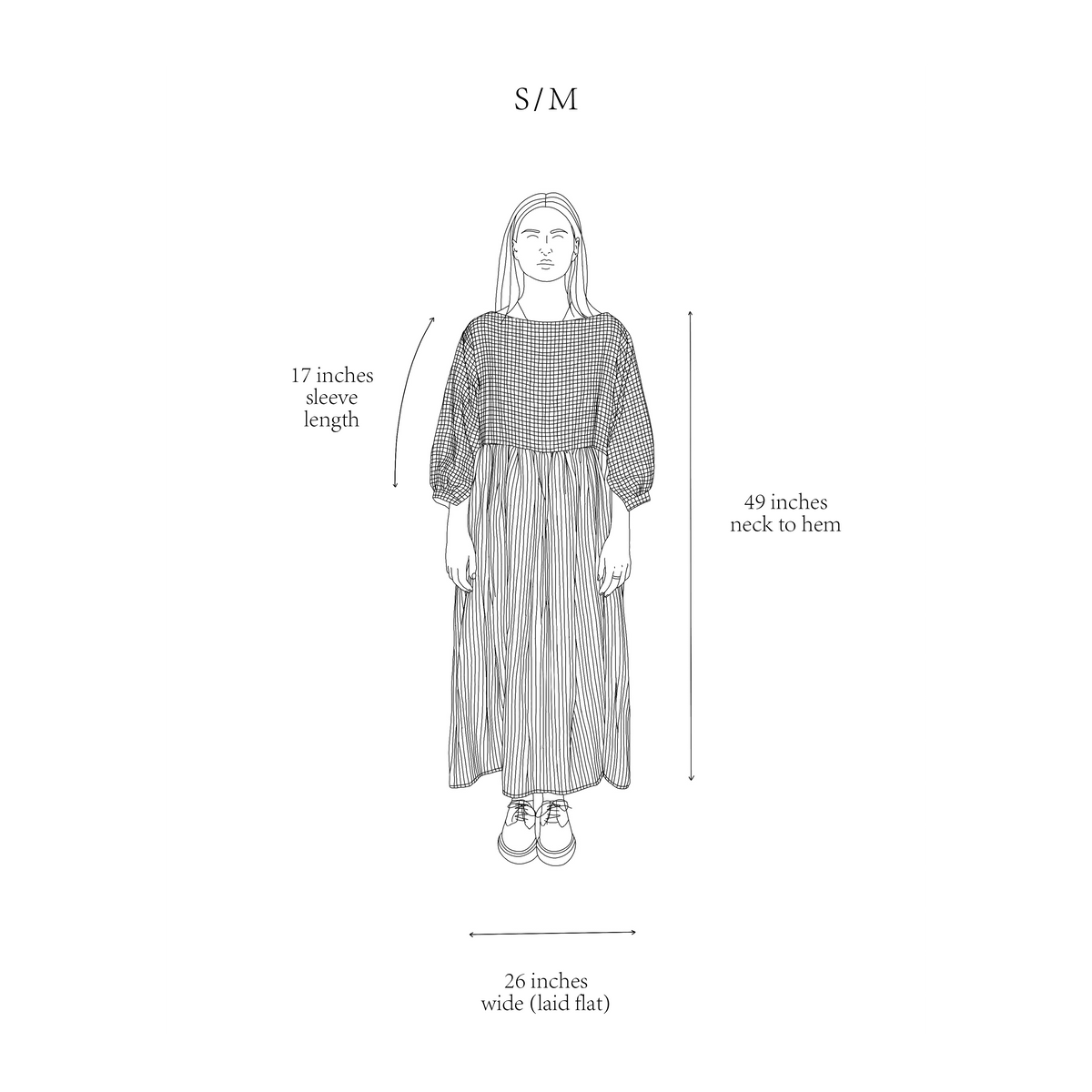 DELILAH DRESS | PATCHWORK | The Delilah Dress in patchwork. Created with beautiful soft tones of washed linen. A new silhouette for us - the dress features a longer hem and wide neckline. Works nicely with our new Mel knitted vest. Side seam pockets. Made